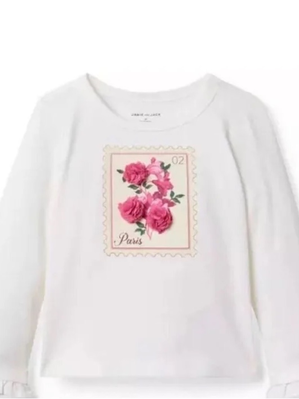 Janie and Jack White Long-Sleeve Top with Pink Floral Stamp